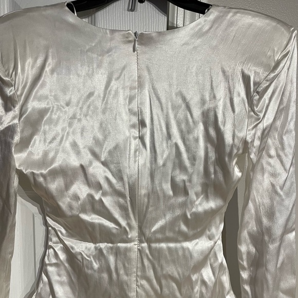 NWT Satin Bodysuit Long sleeve ruched draped fit bodice shiny wedding coquette - Picture 8 of 9